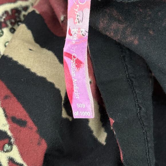 Christian Audigier Crystal Rock Shirt Womens Small Y2K Tuni Tsunami Rhinestone - Picture 5 of 12